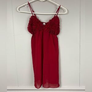 Rampage Y2K Ruffle Rose Red Slip Lace Dress Large Coquette Valentines Babydoll